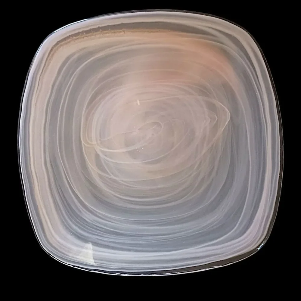3 Pier 1‎ Alabaster Glass Plate Side Salad Dessert Lunch Niveus Pink Beige Swirl